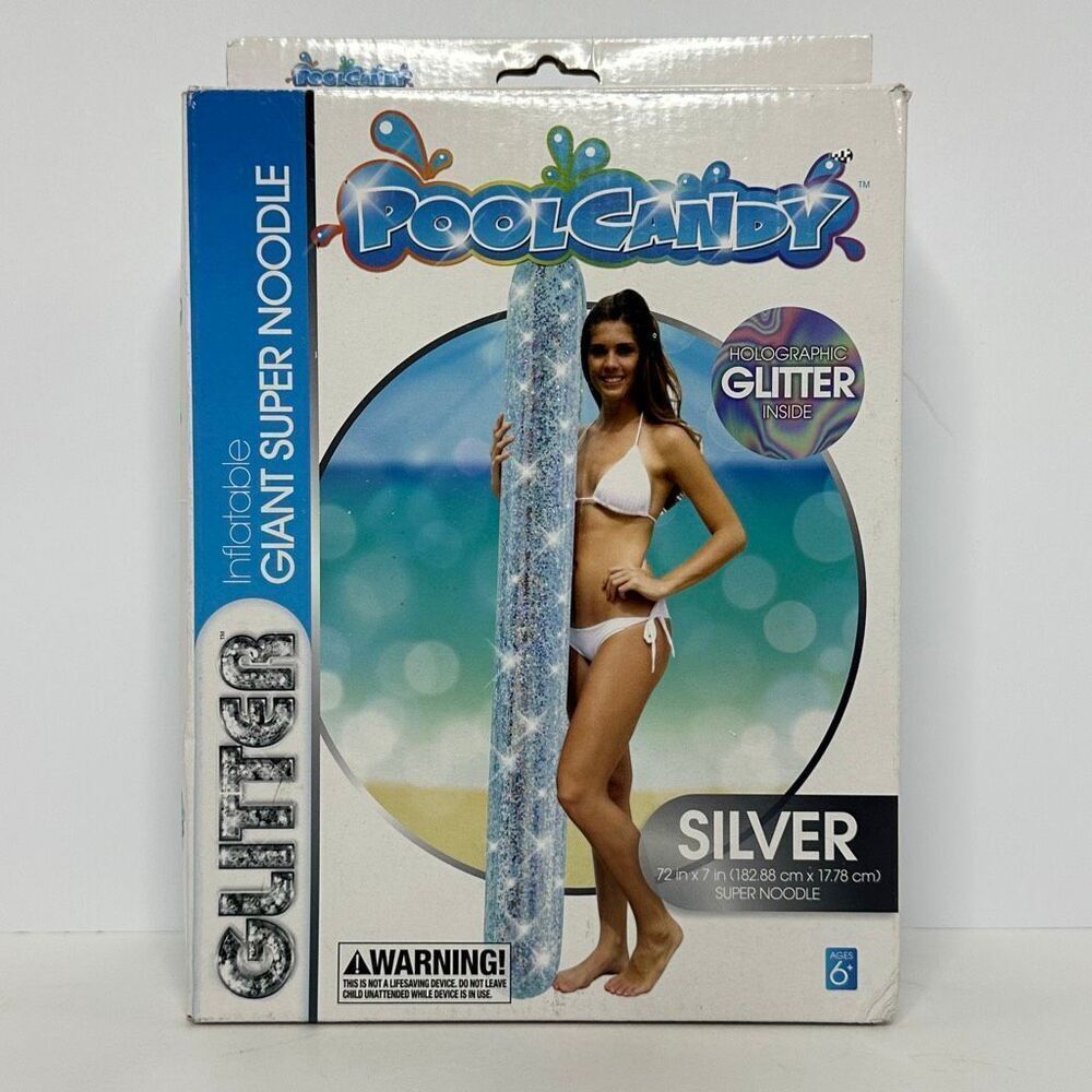 Pool Candy Glitterfied Inflatable Giant Super Noodle with Silver Glitter filling